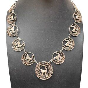 Vintage Sterling Silver Filigree Llama Necklace Handcrafted Peruvian Statement